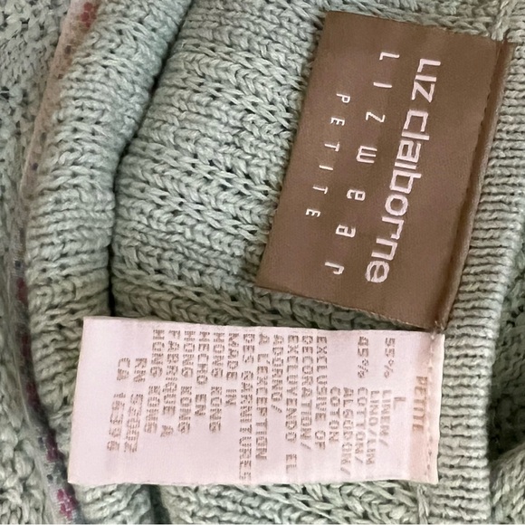 NWT Y2K Floral Ribbon Cami Sweater Linen Blend Sz L Petite Pastel Green Pink - Picture 7 of 11